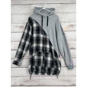 Maniere De Voir Split Flannel Fleece Hoodie Womens 8 Gray Black White Drawstring